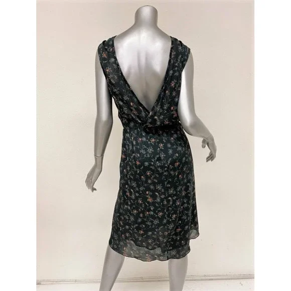 Isabel Marant Dress Taos Black Floral Print Stretch Silk Size 38 Open Back NEW - Picture 6 of 7